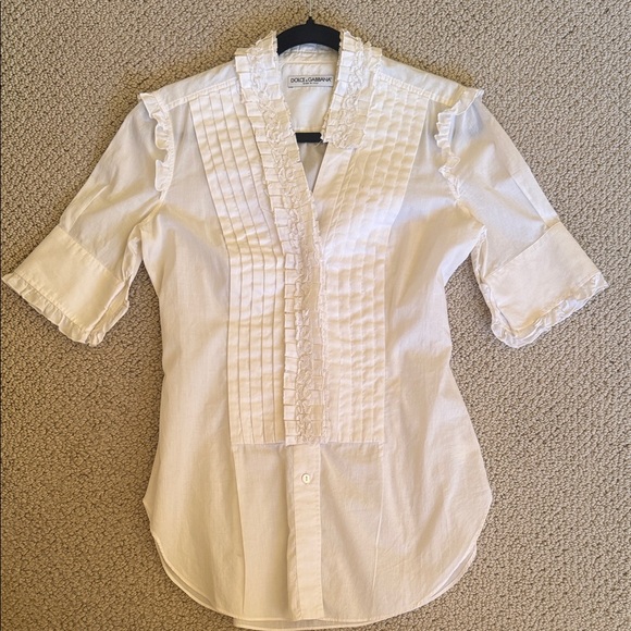 Dolce & Gabbana Tops - Dolce & Gabbana Cream Pintuck Ruffle Blouse
